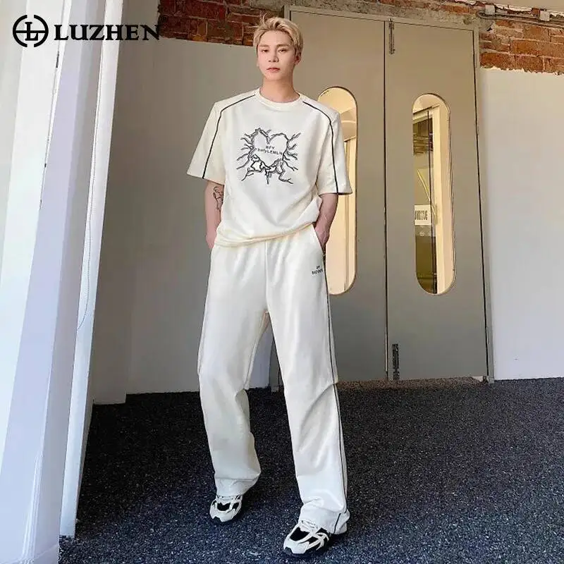 

LUZHEN 2026 Summer Original Printed Round Neck Short Sleeve T-shirts Men's Stripe Straight Casual Pants Two-piece Sets JY6974