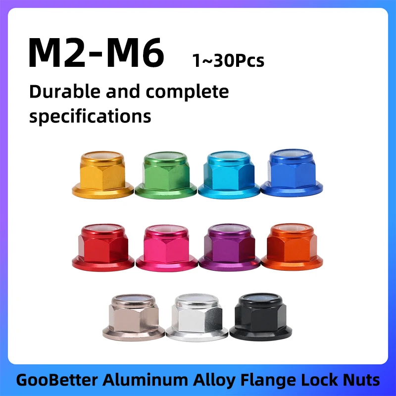 

GooBetter 1~30 Pieces M2 M3 M4 M5 M6 Aluminum Alloy Flange Lock Nuts Multicolor Self-Locking Nuts Suitable for DIY Modification