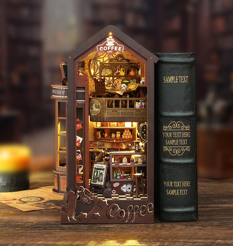 لتقوم بها بنفسك كتاب الزواية أثاث بيت الدمى الخشبي طقم إضاءة بيت الدمية كازا مصغرة الملحقات اليدوية ألعاب خشبية هدايا عيد الميلاد