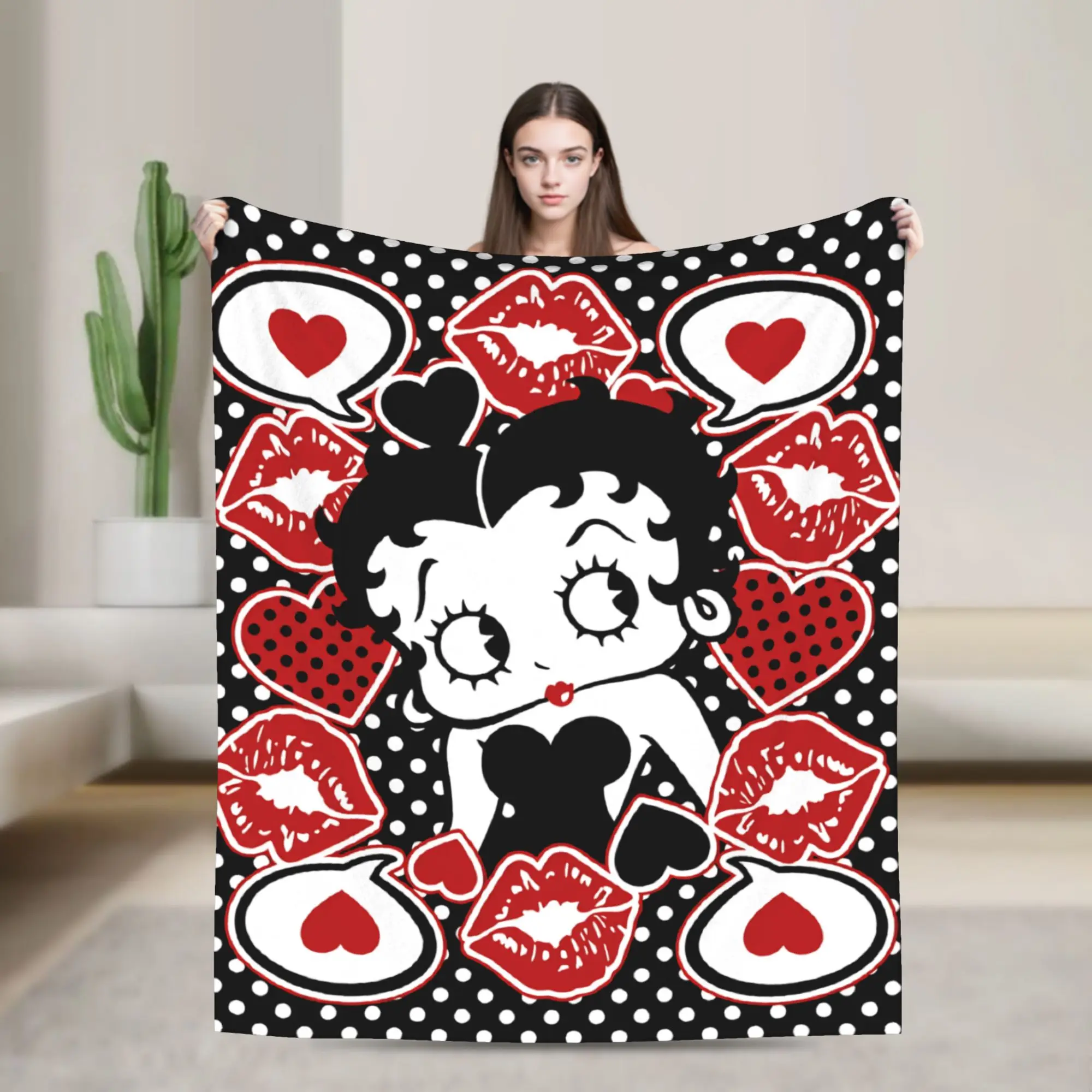 B-Bettys Boops Blanket  Super Warm Novelty Plush Throw Blanket For Bedroom Travel Office Flannel Bedspread Bed Cover
