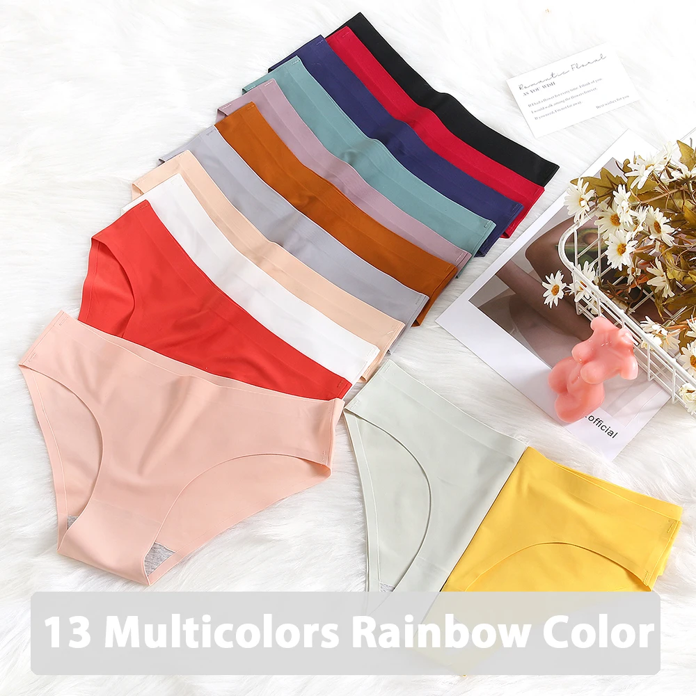 WarmSteps 4Pcs/Set Women\'s Panties Basic Breifs 13 Rainbow Colors Underwear Seamless Panties for Woman Lingerie Intiamtes Briefs