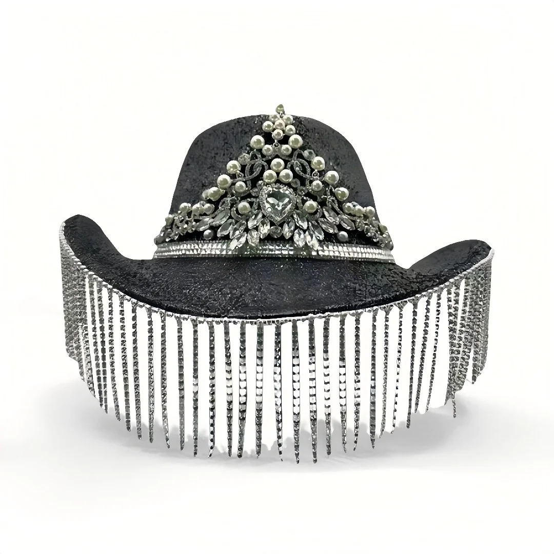 HongLuan Glitzer-Kostüm, Hut für Erwachsene und Cowboy-Hüte, Strass für Damen, Cowboy-Cosplay, Damen-Accessoires und Cowgirl-Kappe