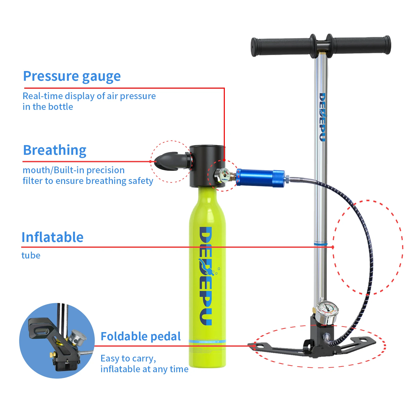 DEDEPU Scuba Diving Tank Mini Diving Cylinder Equipment Snorkeling  Dive Bottle Oxygen With Hand Pump Dive Goggles Snorkeling