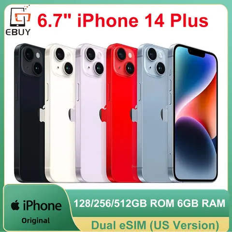 100% Original Apple iPhone 14 Plus Dual eSIM 128/256/512GB ROM 6GB RAM Genuine Super Retina OLED Face ID NFC 5G Phone