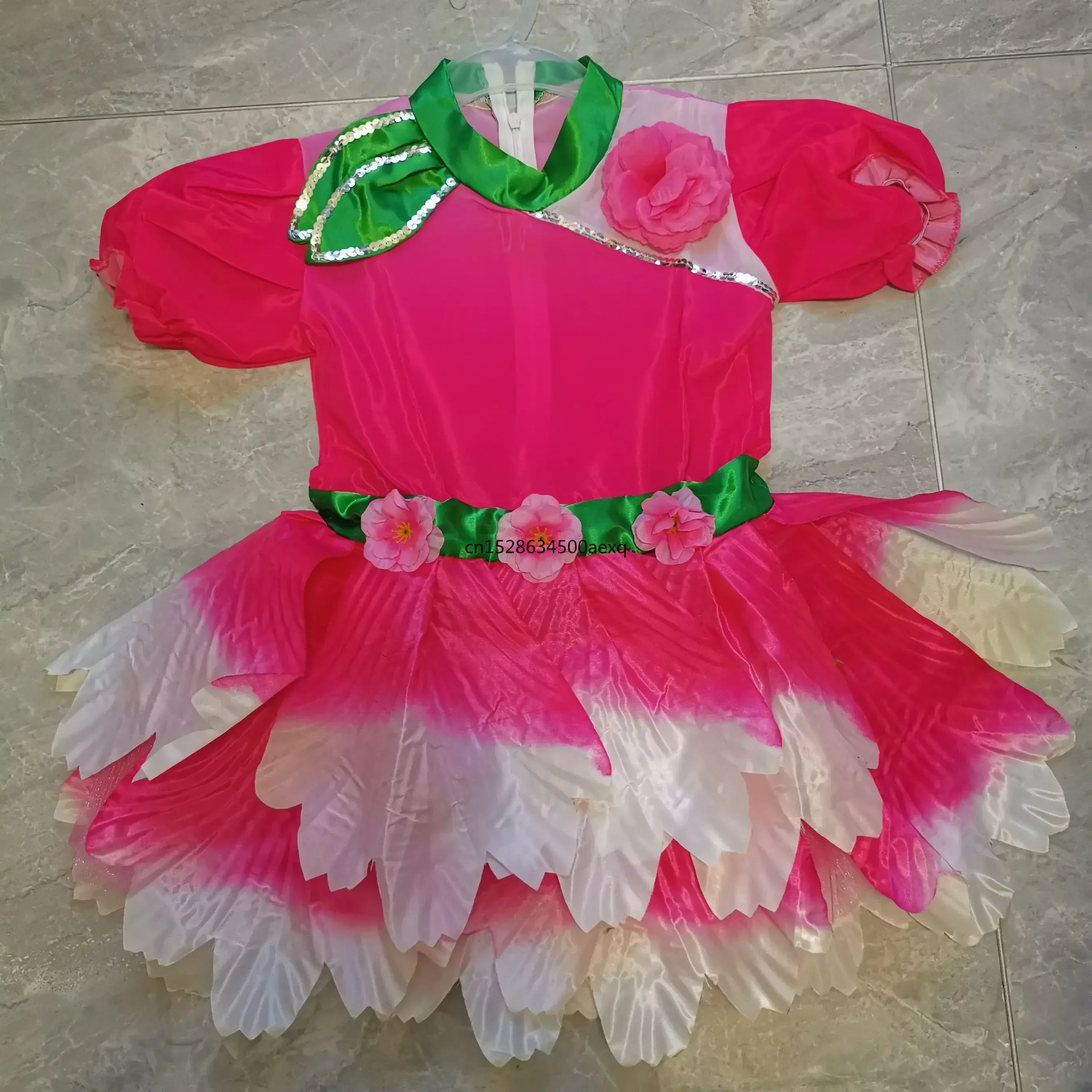 Pink Childrens Fancy Dress Flower Dancewear Girls Dance Costume Kids Salsa Dance Dress Of Girl Dance Wear