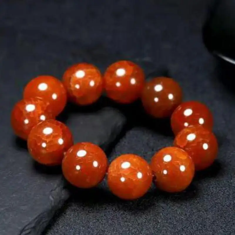 Natural Red Jade Bracelet Men Women Fine Jewelry Genuine Red Cracked Dragon Scale Agate Beads Elastic Beaded Bracelets Bangles