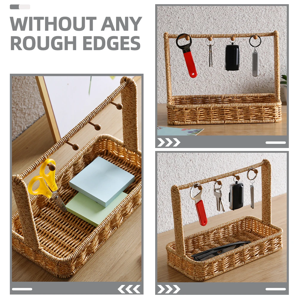 

Rattan Storage Bins Woven Key Tray Entryway Decor Lightweight Handle Design Suitable Indoor Outdoor Use