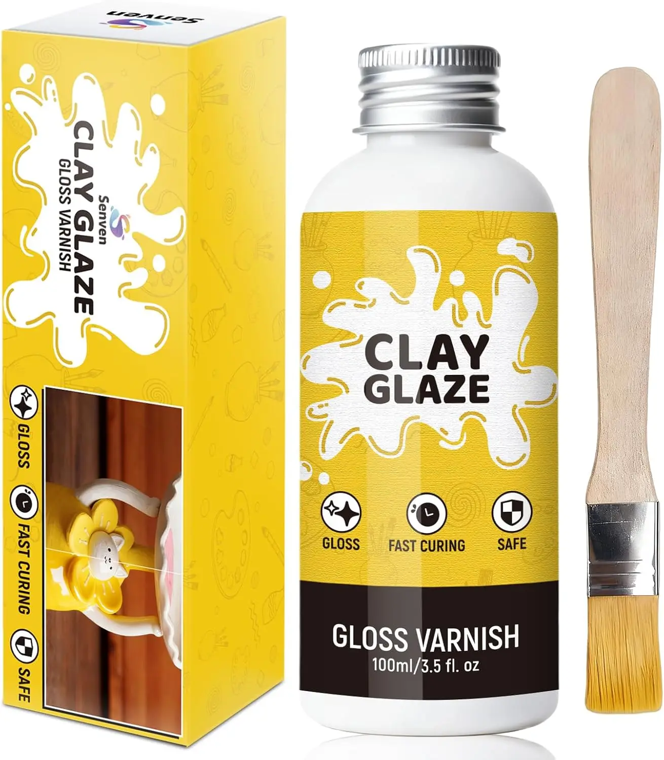 100ml Air Dry Clay Glaze Gloss Varnish Air Dry Clay Glaze Kit, High Gloss Glaze Prevent Clay Cracking,Scratches,Wear, Also Prevent Arts, Ceramics, Oil Paintings, Wood, Art Paintings Artwork, Gloss