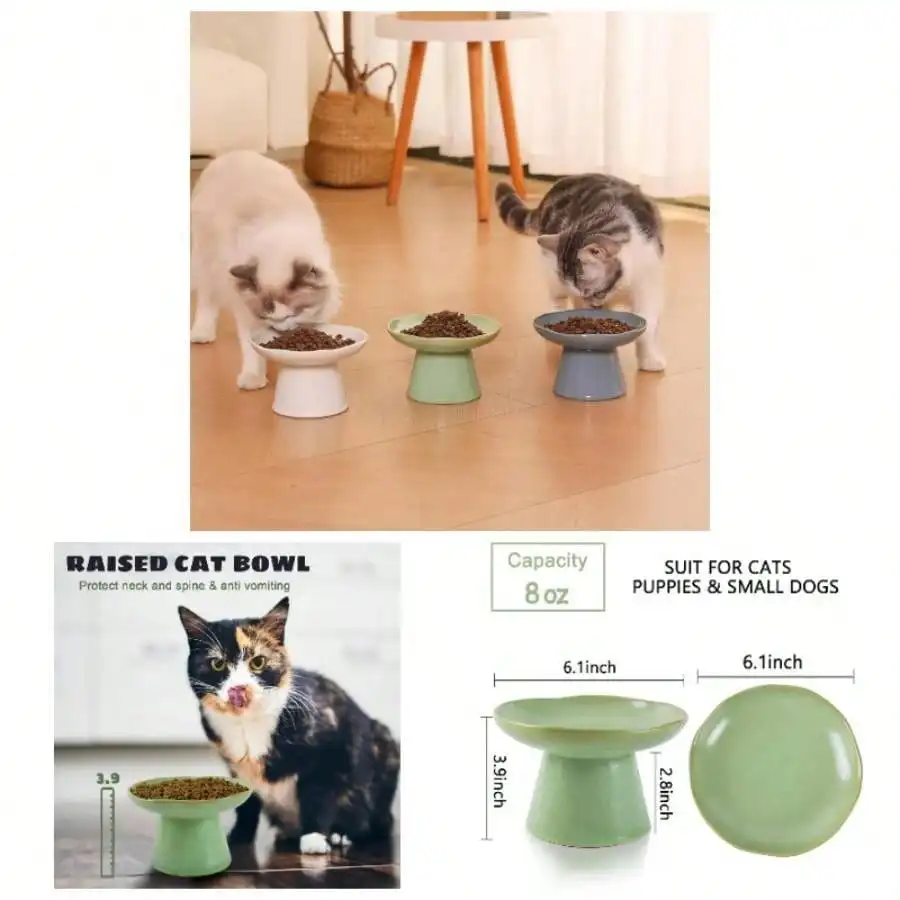 

6.1 Приподнятые керамические миски для корма с плоским дном для кошек и маленьких собак, фарфоровая миска-кормушка, защита от стресса, защита для животных