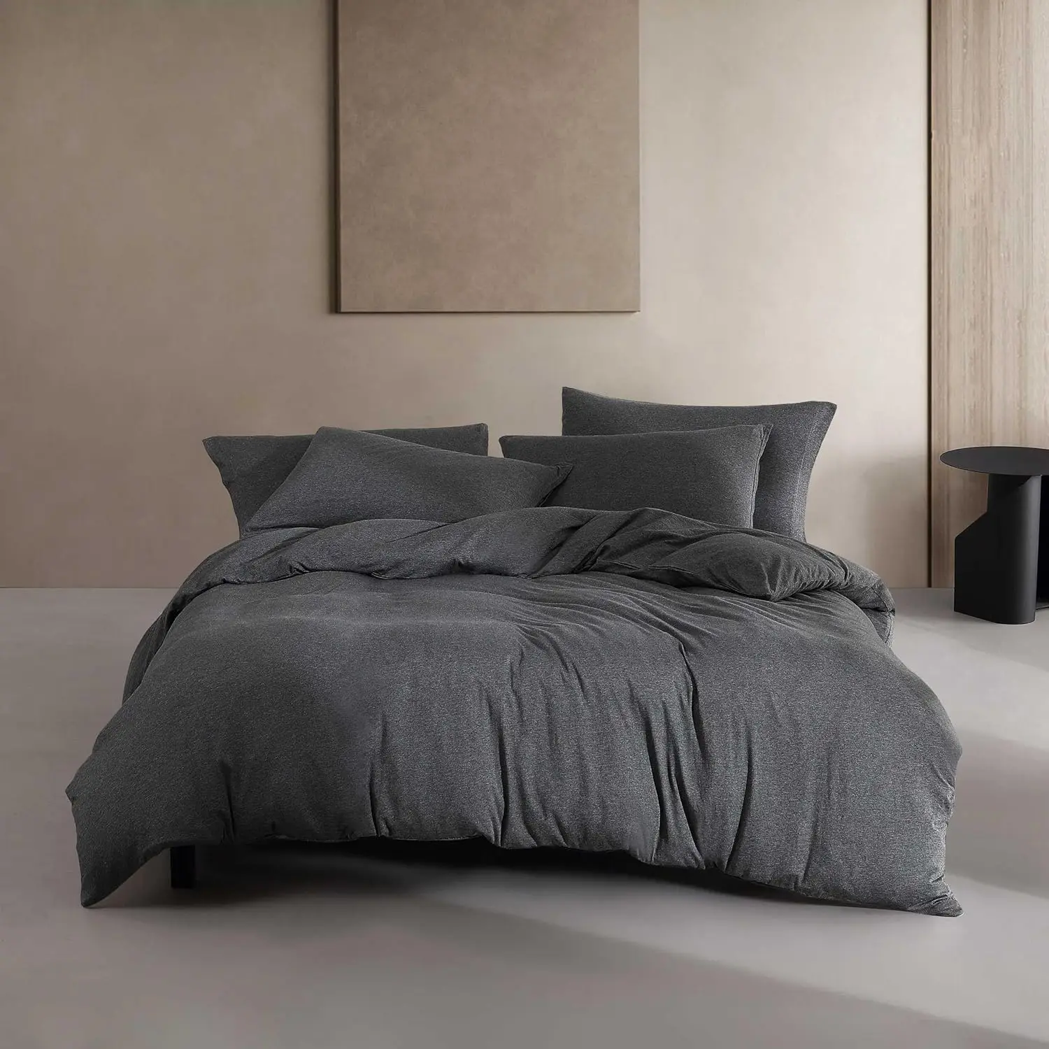 

- Omforter Set, Luxuriously Soft Home Decor, Modern Cotton Melange Jersey Bedding (Gunmetal Grey Heather, King)