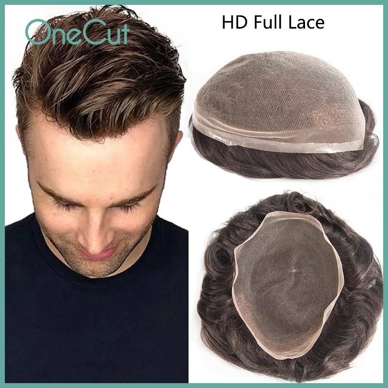 

Men Toupee HD Lace Natural Hairline100% Indian Remy Hair Full Lace Replacement System Unit Breathable&Soft Male Hair Prosthesis