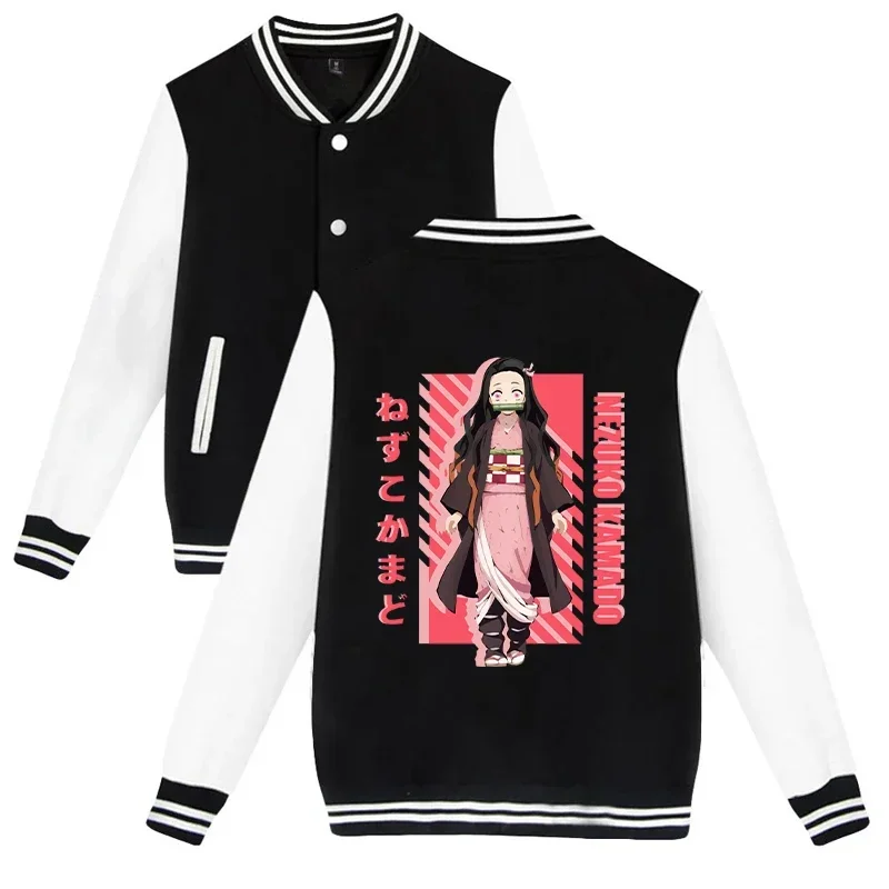 

New fashion baseball uniform coat autumn winter jacket Kamado nezuko Print Jersey women men streetwear casual long sleeve