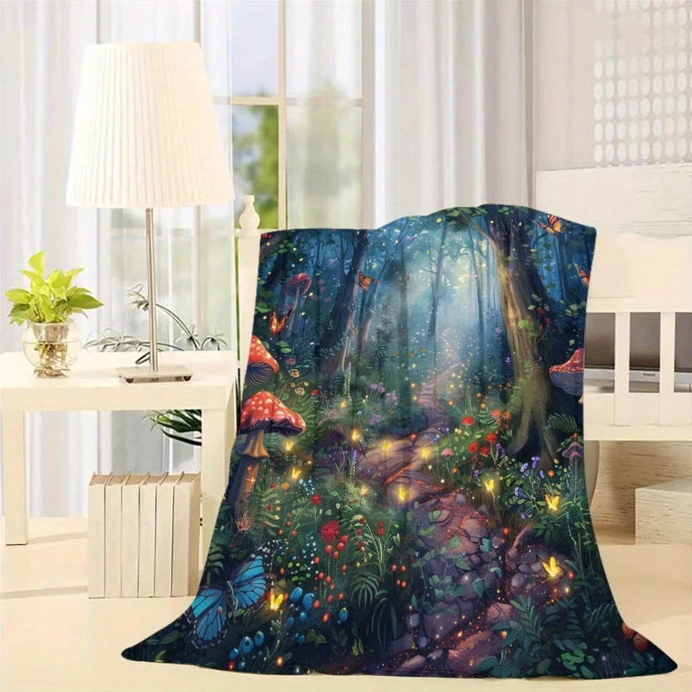 بطانية رمي من الصوف الفانيلا من سلسلة الغابات المسحورة - بوليستر منسوج على الطراز المعاصر، متعدد الاستخدامات في جميع المواسم، مع غامض غامض #4