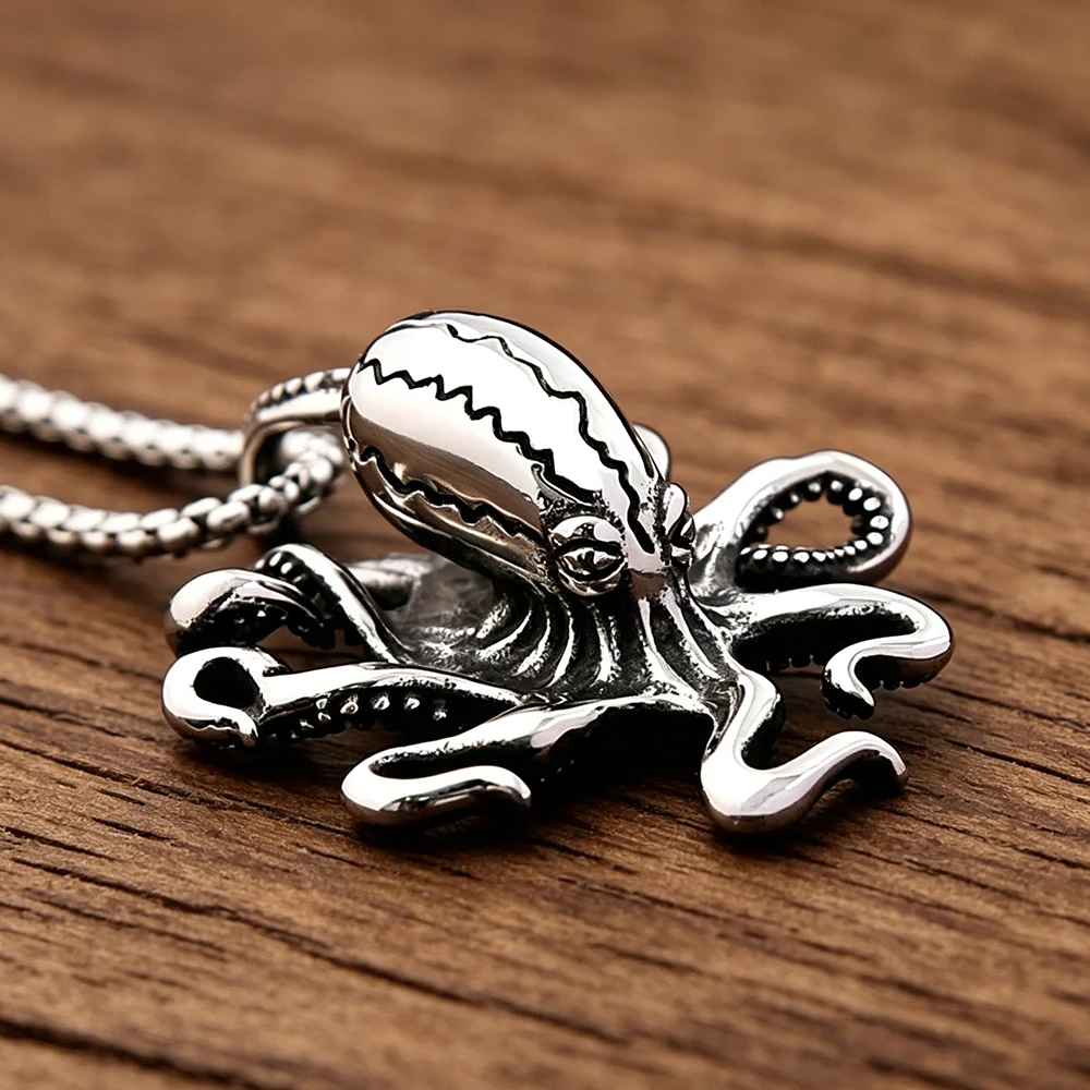 Stainless Steel 3D Octopus Tentacle Pendant Punk Hip Hop Vintage Deep Sea Necklace Men Jewelry Gift Wholesale Dropshipping