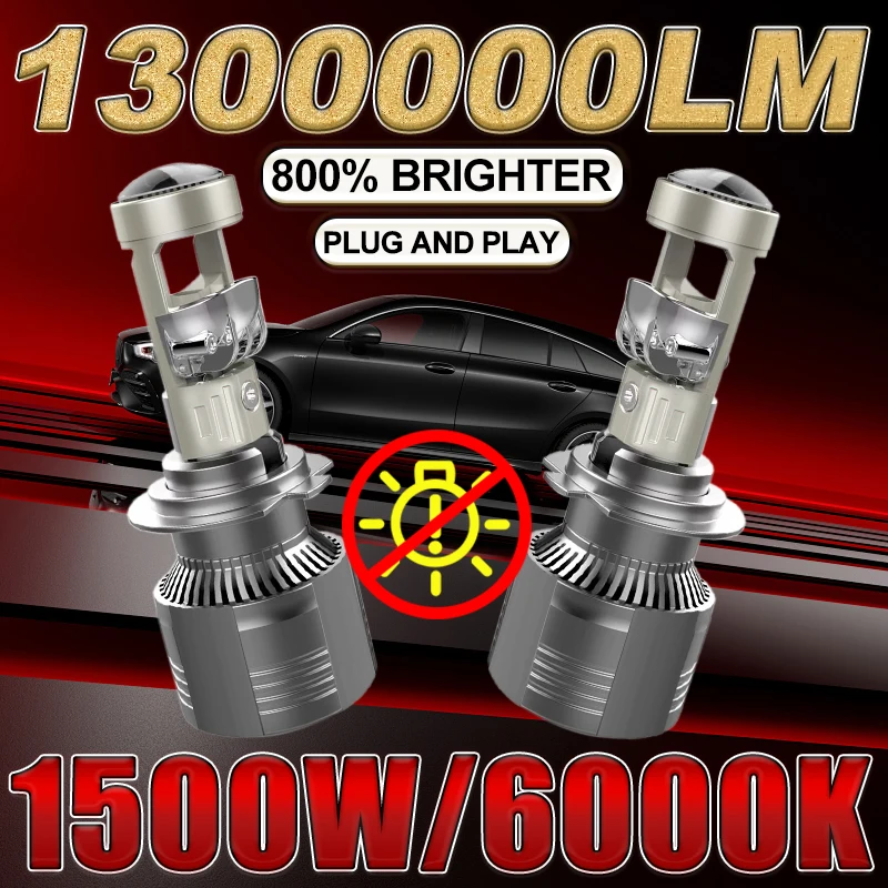 

Dupartyes H4 светодиодный проектор H7 Len 1500 Вт 1300000LM Canbus Мощные мини-автомобильные фары 12 В H11 H8 9005 9006 H9 6000K Белый
