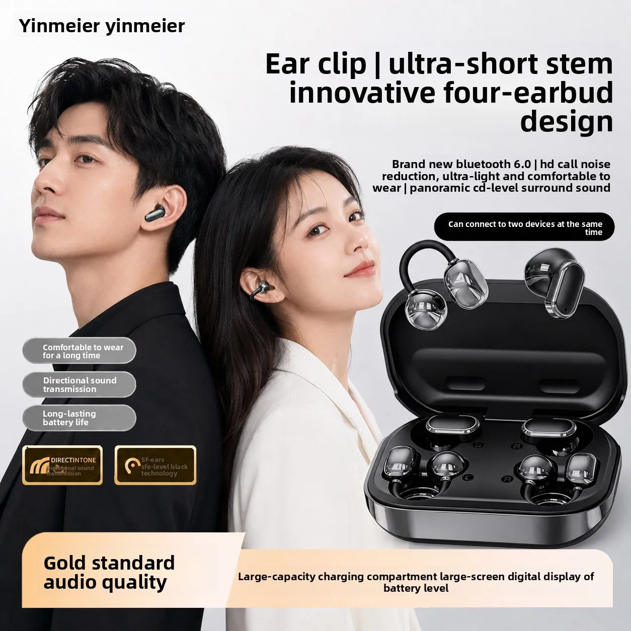 Bluetooth Earbuds Noise-Canceling Short-Stem with Extended Battery Life, Perfect for Travel and Work