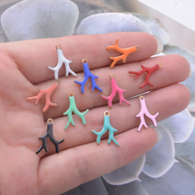 30 Stück beidseitig emaillierte Kupferzweig-Anhänger, öltropfende Zweige, Halsketten-, Armband- und Anhänger-DIY-Schmuckzubehör – Detail 1