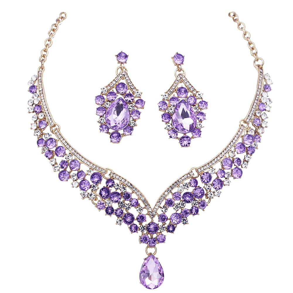 Elegant Fashion Necklace Sets and Earrings Princess Collar Two Piece Set Bride Jewelry for women Wedding Accessories