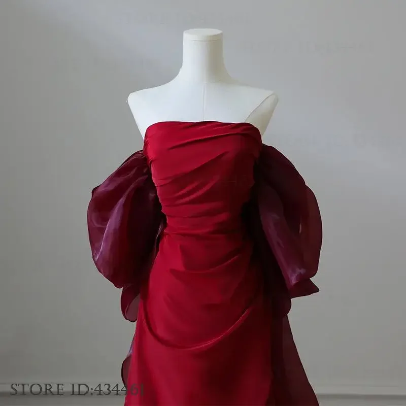 부르고뉴 Mesn 빅 보우 신부 웨딩 드레스 패션 여성 드레스 우아한 섹시한 오프 어깨 슬림 이브닝 파티 드레스 Vestidos
