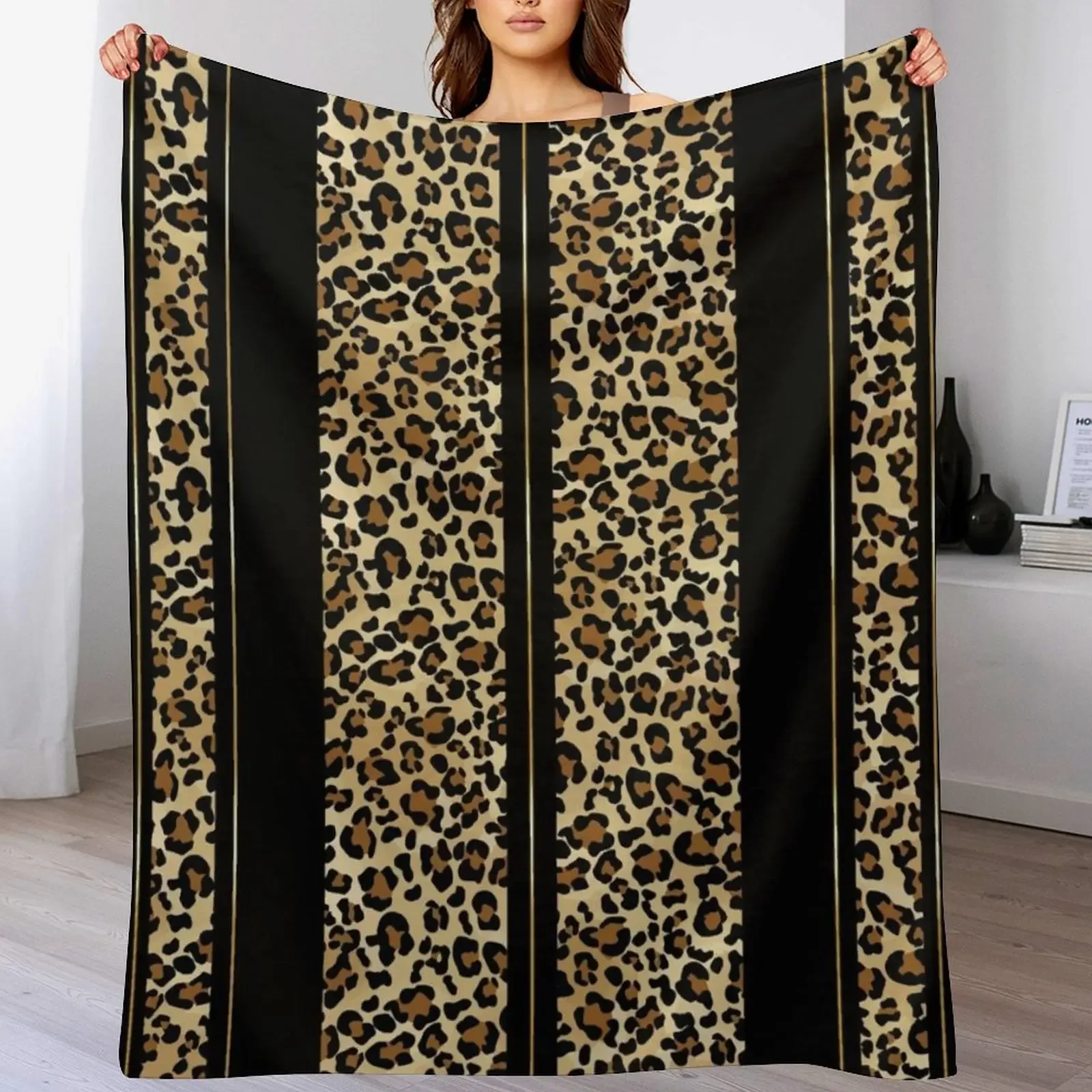 

Wildly Wonderful Leopard Stripes Animal Print with Pretty Simple Gold Stripe Throw Blanket Sleeping Bag Blankets