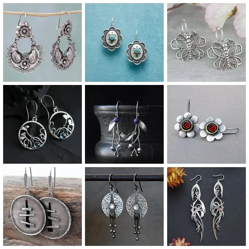 Boho simples longo gancho brincos para mulheres acessórios étnicos antigo triângulo metal espiral brincos festa presentes de aniversário jóias