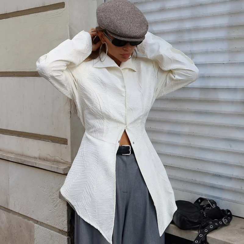 

2026 Spring New Hot Selling Design Sense Medium Long Split Waist Long Sleeve Collar Commuter Shirt for Women