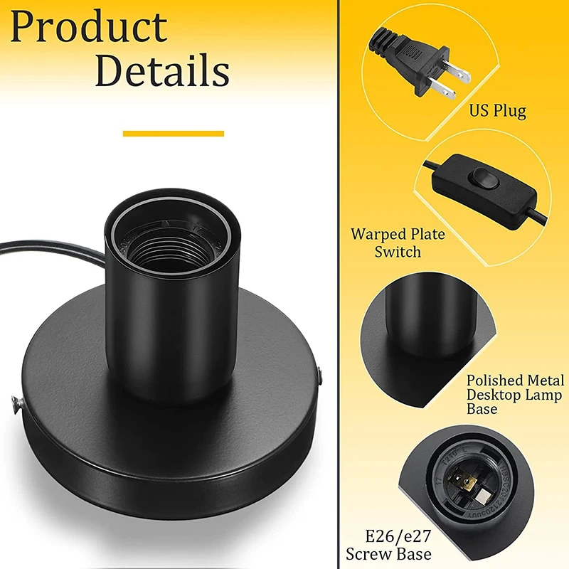 1/2 قطعة قاعدة مصابيح سطح المكتب المعدنية السوداء E27 حامل المصباح المسمار ضوء لمبة حامل مع الحبل على إيقاف التبديل التوصيل لعقد غرفة المصباح