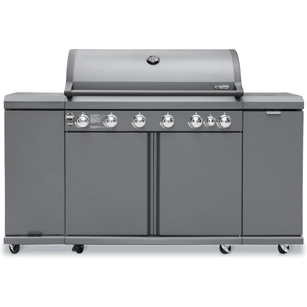 

6-Burner Gas Grill Outdoor Kitchen Island, for Patio Backyard Cooking , 72000 BTU Cabinet Style Propane Barbecue Grill