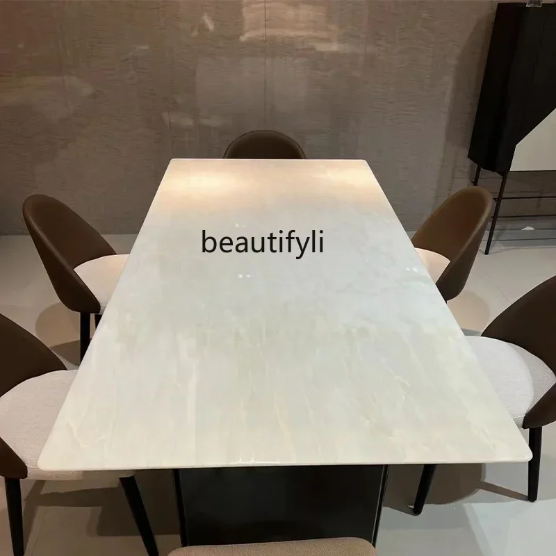 M178 Kari ice jade pure natural marble dining table imported high-end rectangular luxury stone dining table