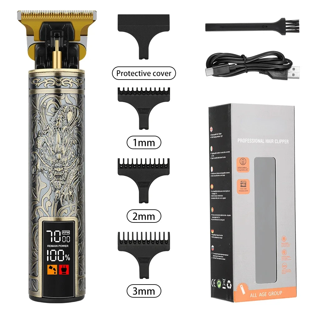 ماكينة قص الشعر T9 العتيقة لآلة قص الشعر ماكينة قص الشعر الكهربائية ماكينة قص الشعر LED نحت التنين ماكينة حلاقة اللحية