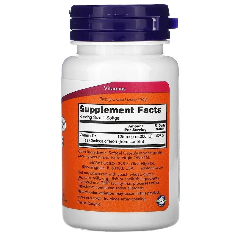 1 bottle 120 capsules Vitamin D3 soft capsule activity D3 5000IU Adult VD calcium absorption enhances bones.