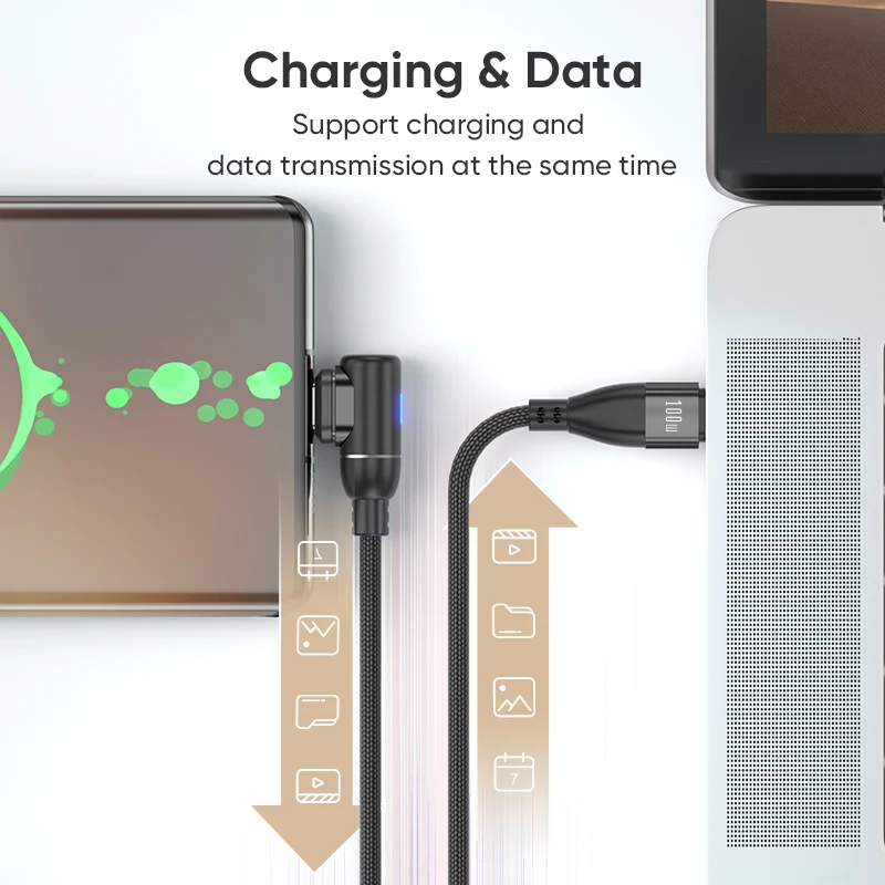 Cable de datos para teléfono móvil tipo c a tipo c 100W 5A carga rápida cargador magnético de 90 grados USB-C adecuado para MacBook Samsung OPPO