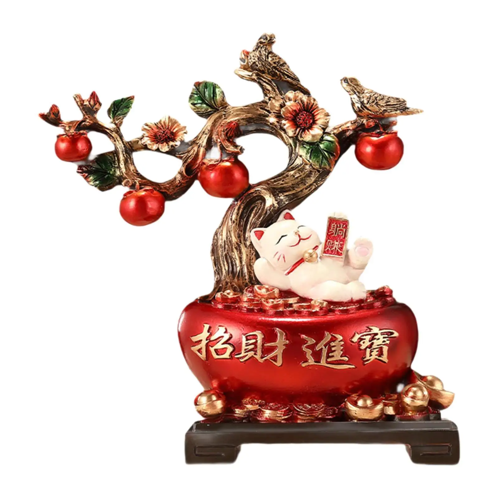 

Cat and Tree Figurine Collection Resin Practical Art Sturdy Home Decoration for Bookcase Birthday Gift Living Room Hotel Bedroom