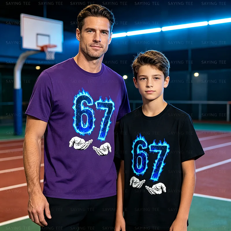 6 7 Meme Six Seven 67 Hands Meme Lustiges T-Shirt für Männer, Mädchen und Jungen Y2k Cooles Neuheitsgeschenk Persönlichkeit Kurzarm-Blusen Streetwear – Detail 3
