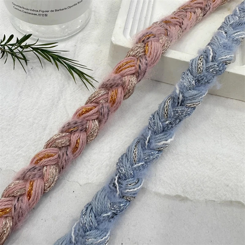 New Blue and Pink Woven Fried Dough Twists Tweed Lace Handmade DIY Clothing Accessories with Decorative Strip Webbing By Yard