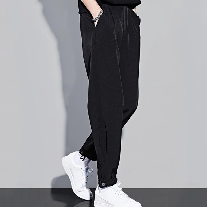 2023 Men's Clothing Pockets Spring Summer Solid Color Button Straight High Waist Loose Capable Handsome Temperament Casual Pants