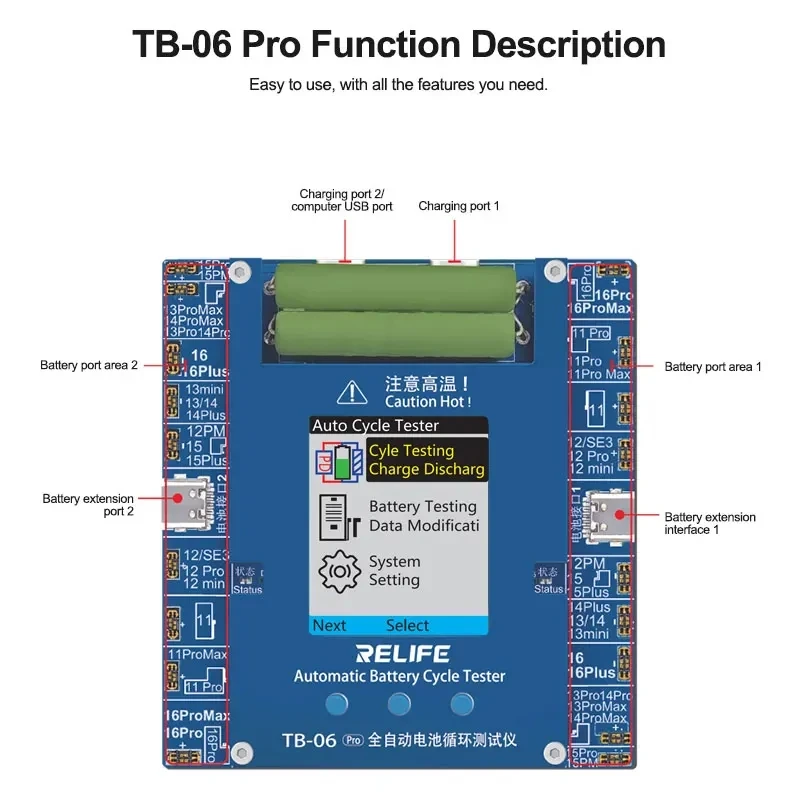 relife-tb-06-pro-デュアルチャンネル全自動バッテリーサイクルテスター（ip11-16バッテリー用、バッテリーセル交換後の修正機能付き）