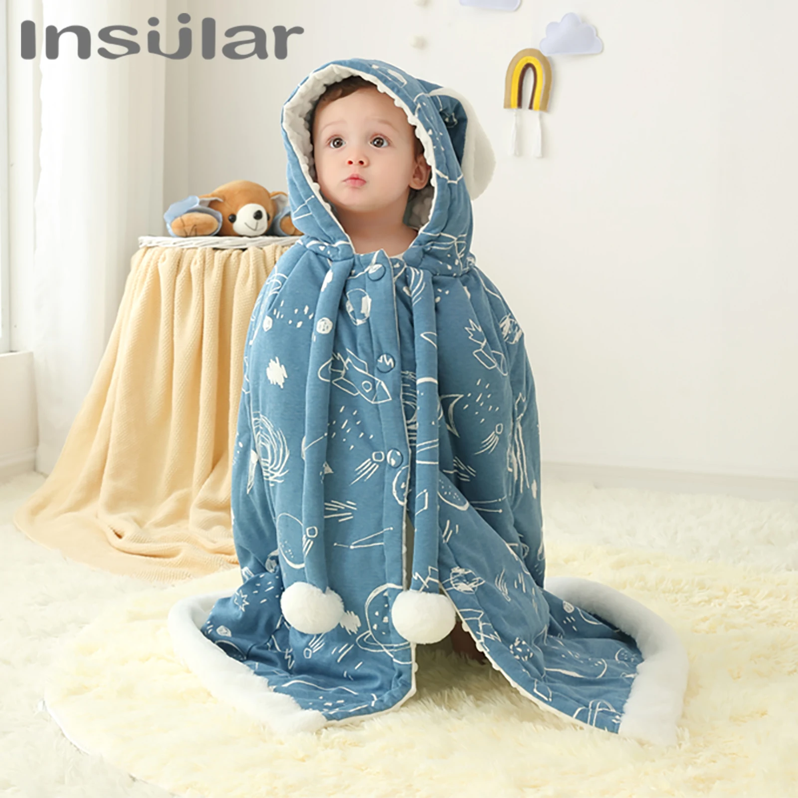 

Baby Cloak Boys Girls Winter Hooded Coat Kids Cotton Warm Cape Poncho Outfit Cute Cartoon Plush Cute Outwear Jacket Baby Cover