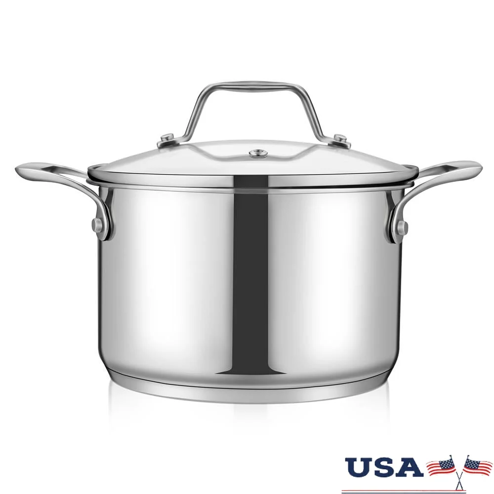 

3 Quart Stainless Steel Soup Pot Induction Ready Tempered Glass Lid Ergonomic Handles Even Heat Distribution Cooking Pot