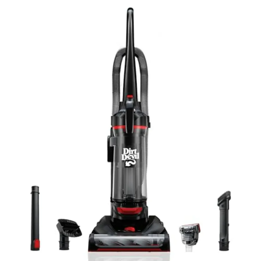 Upright bagless vacuum cleaner for car and hard floor, ABS plastic, black, powerful suction and lightweight design