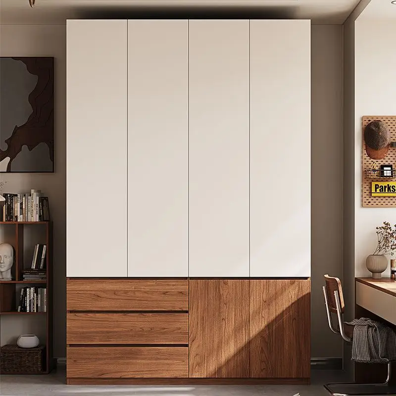 Solid wood wardrobe, bedroom household segmented handle-free modern simple finished high-end storage cabinet
