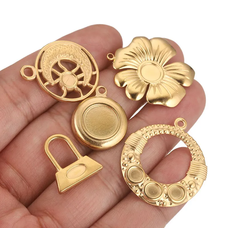 

5pcs/lot Fit 4 6 10mm Stainless Steel Flower Lock Moon Blank Cabochon BaseTray Setting Bezels Pendant Charms FOR Jewelry Making