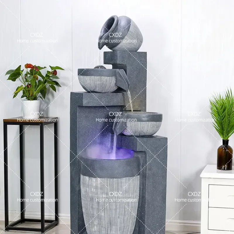 Modern Simple Floor to Ceiling Water Feature Living Room Circulating Fountain Humidifier Home Lucky Feng Shui Wheel