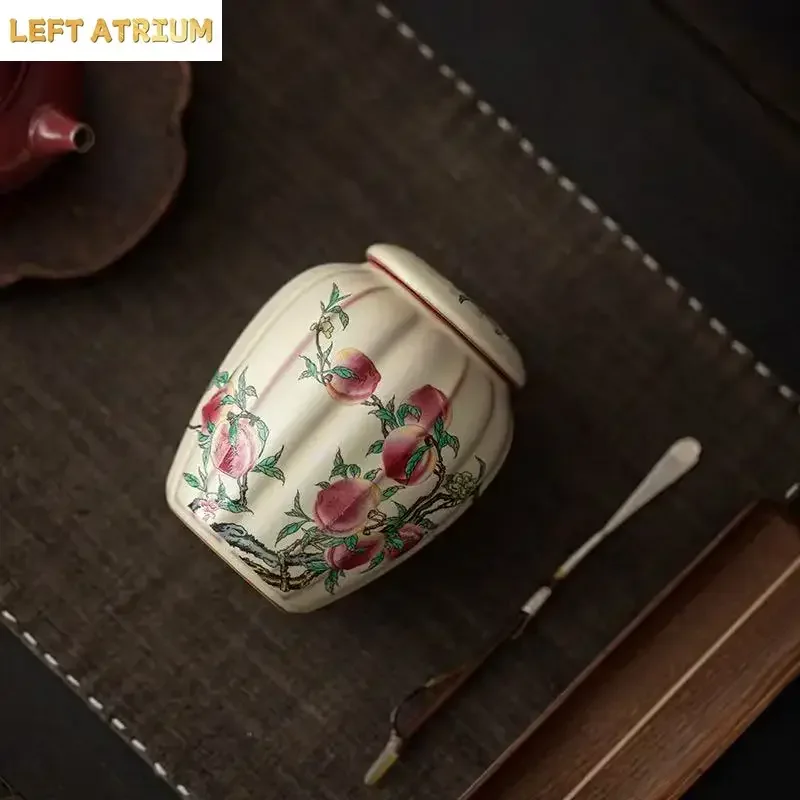 330ML Guofeng Ru Kiln Lard Frozen Nine Peach Te Can Candied Jar Tea Storage Sealing Moisture-proof Household Tank Ceramic TeaSet