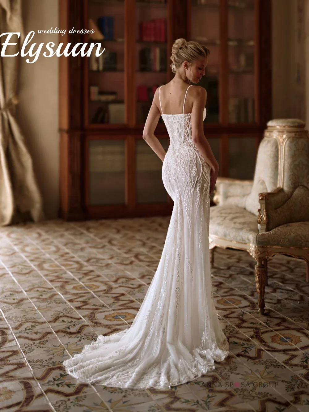 Customized Illusion Dresses For Bride Luxury Sparkling Beaded Lace Wedding Dresses With Elegant Mermaid Long Bridal Gown