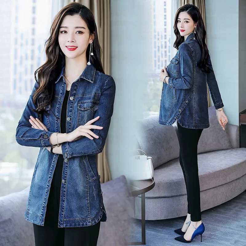 5XL  Denim Jacket Women Fashion Pocket Korean Casual Spring Autumn Jeans Coat Wild Elegant Female Outerwear 1078