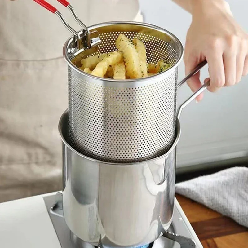 Stainless Steel Deep Fryer With Frying Basket Multifunctional Small Pot Kitchen Specific Frying Chicken And Other Cooking Tools