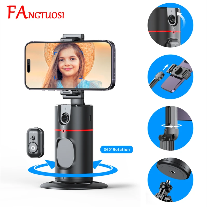 FANGTUOSI 2024 New 360 Rotation Gimbal Stabilizer Selfie Stick Monopod Desktop tracking gimbal PTZ For Tiktok Smartphone live