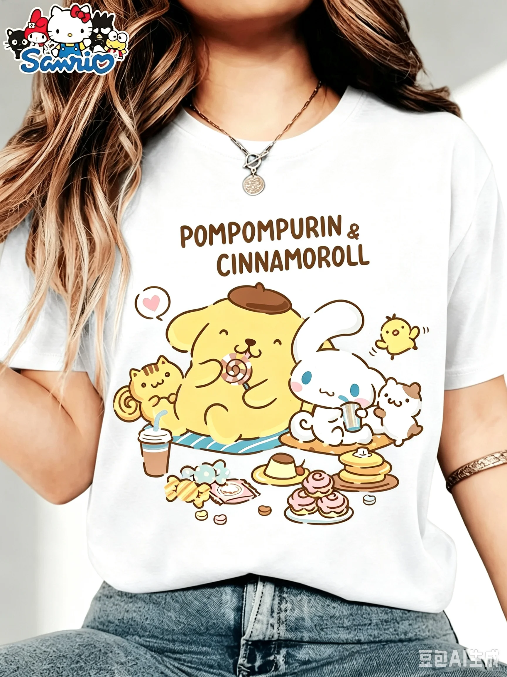 Hello Kitty Women's Short Sleeved Cute Cartoon Printed Pajama Top Casual Home Wear Summer Casual Wear