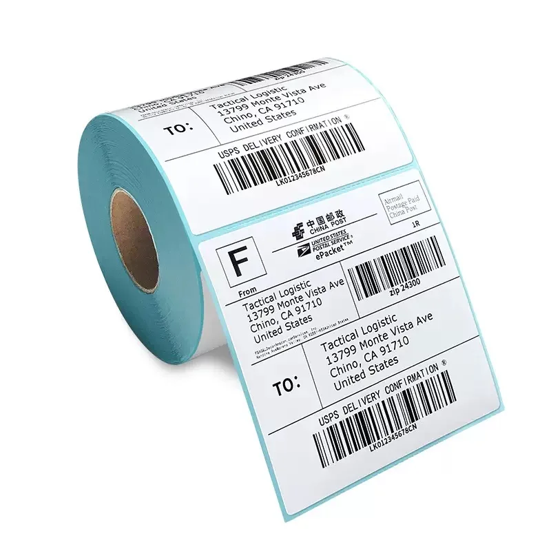 4-Inch Thermal Printing Label Paper 100mm X 100mm 500 Sheets Self-Adhesive Surface Express Label with QR Code for Office & Schoo
